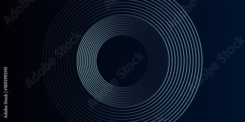 Blue abstract background with glowing circles. Swirl circular lines pattern. Geometric spiral. Twirl element. Modern graphic design. Futuristic technology concept.