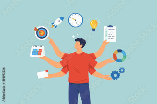 Person Managing Many Tasks