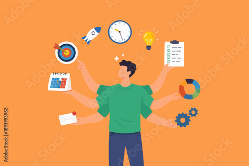 Busy Person Managing Tasks
