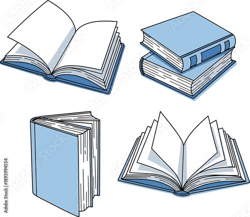 Collection of open and closed books, symbolizing knowledge, learning, and education in various forms