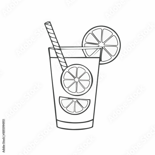 Refreshing Citrus Delight: An artful illustration depicts a glass filled with a vibrant citrus beverage, garnished with fresh slices of lemon and a straw. It's a visual treat of a refreshing drink.