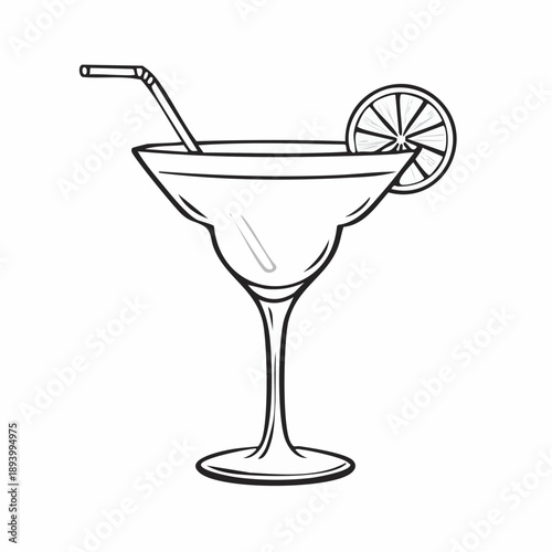 Tropical Cocktail Illustration: A refreshing cocktail with a straw and lime slice in elegant glass, embodying summer vibes and party celebrations.