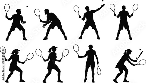 Tennis, Silhouette, Player, Sport, Athlete, Racket, Action, Game, Match, Training, Serve, Swing, Fitness, Competition, 