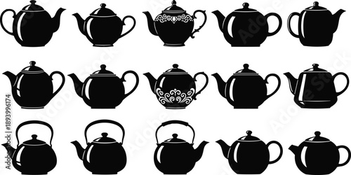 Teapot, Tea, Kettle, Silhouette, Kitchenware, Drinkware, Beverage, Ceramic, Porcelain, Classic, Vintage, Black,