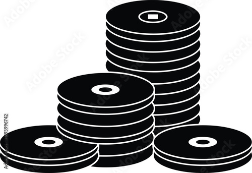 Discs Storage Media Stack Optical Digital CD DVD Collection Archive Data Backup Technology Illustration Vector Silhouette Monochrome Icon Equipment Memory Recording