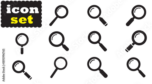 Magnifying Glass Icon Set, Editable Solid Vector Illustration