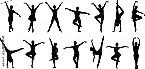 Dance, Dancer, Ballet, Silhouette, Movement, Pose, Performance, Art, Grace, Fitness, Gymnastics, Yoga, Flexibility, Balance, Acrobatics, Female, Male, Sport, Exercise, Illustration