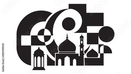 Abstract Geometric Mosque Silhouette for Ramadan Design