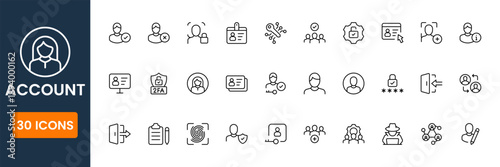 account icons collection, user management and login symbols, profile security authentication vector icons for web and mobile apps
