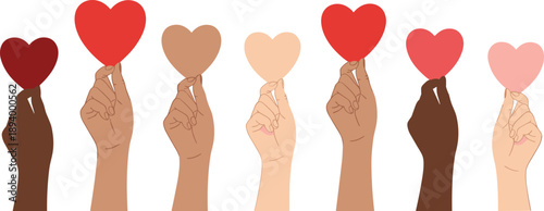 gRow of Diverse Hands Holding Different Colored Heart Shapes Representing Unity Love Charity Inclusion and Professional Healthcare Support for Global Communities