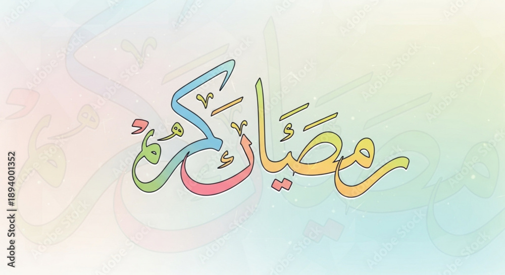 Naklejka premium Vibrant arabic calligraphy art with colorful letters on gradient background