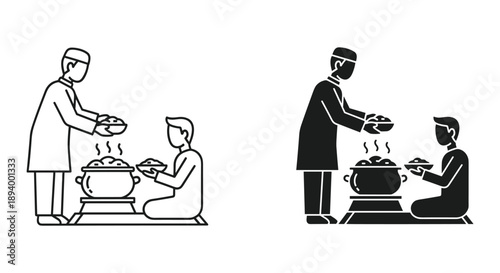 Waiter Serving Food to Customer Illustration