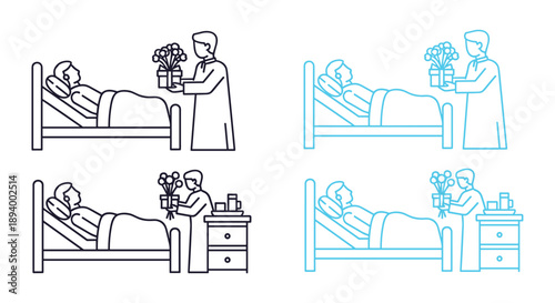 Hospital Care and Patient Visitation Illustrations