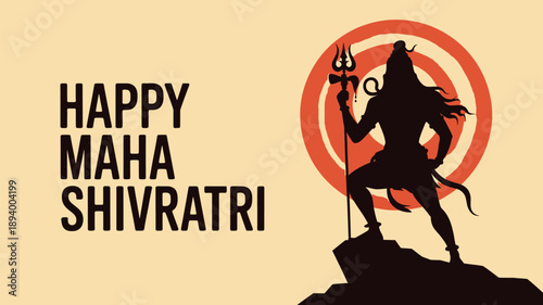 happy maha shivratri festival illustration with lord shiva silhouette holding trident against moon spiritual hindu celebration design