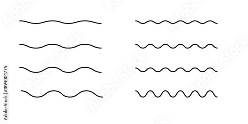 Water waves. Set of wavy zigzag lines.