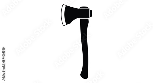 A stark black silhouette of a single hand axe is displayed against a plain white background evoking a sense of power and danger silhouette