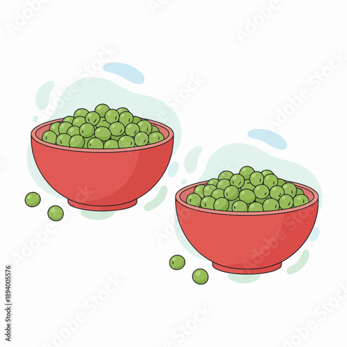 Two Bowls of Organic Garden Peas Vector Graphic
