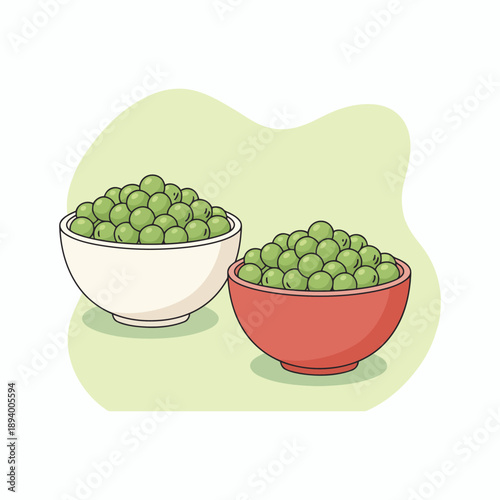 Fresh Green Peas in Ceramic Bowls Illustration