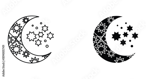 Crescent Moon and Stars Illustration - Islamic Symbolism