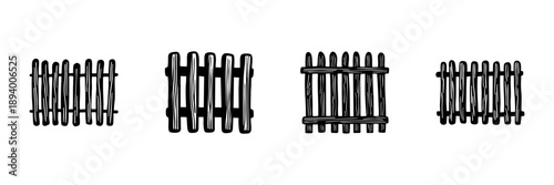 Wooden Fence Panels In Hand Drawn Style Set. Rustic Garden Barrier, Privacy, And Security Doodle Sketch Collection. Outdoor Landscaping Design. Isolated Vector Illustration