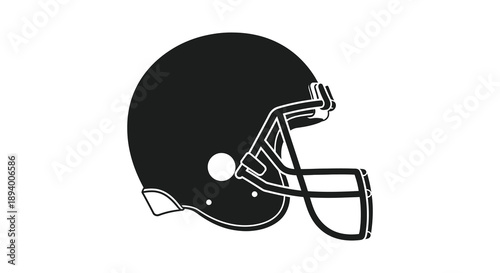A stark black silhouette of an american football helmet is prominently displayed against a clean white background silhouette high quality