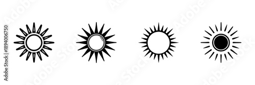 Sun Icons In Hand Drawn Style Set. Solar Energy, Weather Forecast, Daylight Representation Doodle Sketch Collection. Isolated Vector Illustration