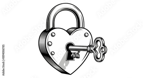 A heart shaped padlock with a key inserted into its lock, symbolizing love and security.