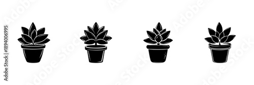 Potted Succulent Plants In Hand Drawn Style Set. Indoor Gardening, Home Decor, Minimalist Plant Design Doodle Sketch Collection. Nature And Greenery. Isolated Vector Illustration