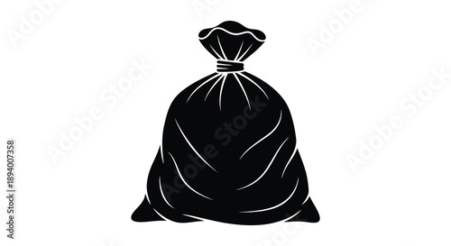 A stark black representation depicts a full sack tied at the neck suggesting potential contents within silhouette high quality professional