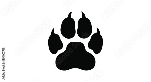 A striking black silhouette depicts the distinct impression of a canine or feline paw print showcasing animal track silhouette
