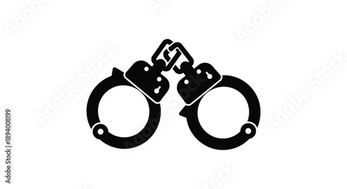 A stark black silhouette depicts a pair of open handcuffs symbolizing restraint and legal authority silhouette high quality professional detailed