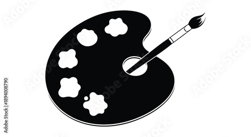 A striking black silhouette depicts an artist s palette with a paintbrush representing creativity and artistic expression silhouette high quality professional