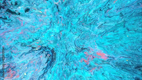 Cyan ocean current marbling with subtle coral accents evoking flowing tides and coastal motion for marine