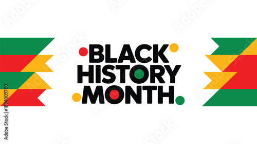 black history month celebration banner with pan african colors geometric ribbons and cultural heritage awareness design