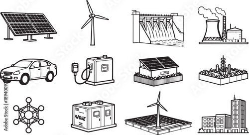 Diverse eco-friendly sources of power that offer a glimpse into the future, creating a comprehensive look at sustainable energy options.