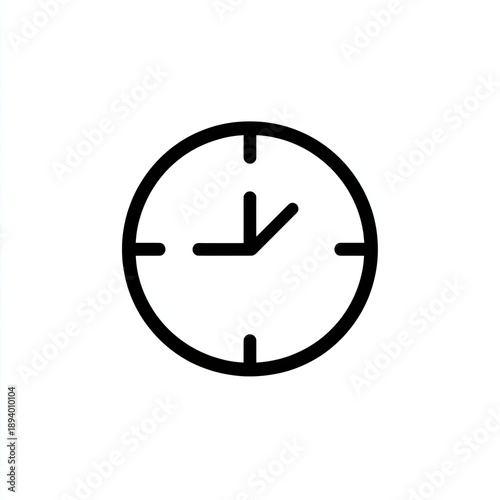 A simple, black circular clock icon with hands pointing towards a specific time on a white background