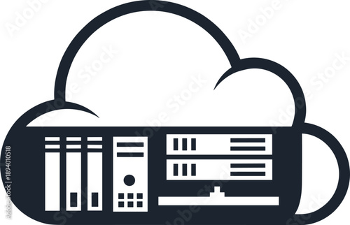 Cloud computing server rack icon illustrating secure data storage infrastructure for online hosting and enterprise technology
