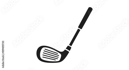 A stark black outline depicts a golf club showcasing its head and shaft in a minimalist design silhouette high quality