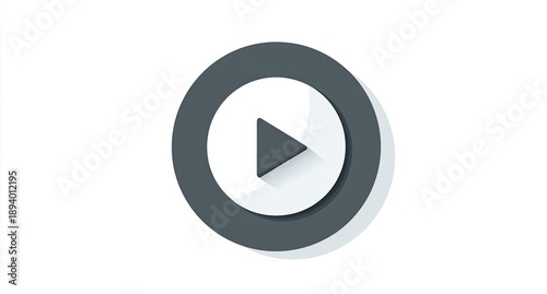 A simple, modern play button icon design in a dark grey ring on a white background