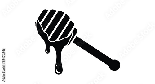 A striking black silhouette depicts a honey dipper dripping with viscous honey creating a visually appealing image silhouette high quality