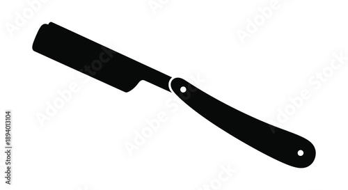 A stark black silhouette depicts a classic straight razor showcasing its curved blade and handle design silhouette high quality professional
