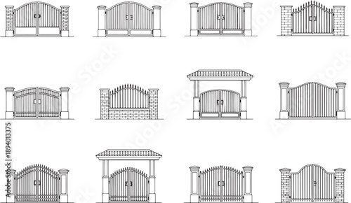 Architectural renderings showcase a variety of intricate gate designs, demonstrating the timeless elegance and diverse possibilities in entrance architecture. 
