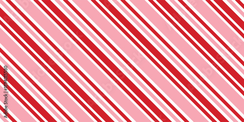 Candy cane Christmas background, peppermint diagonal stripes print seamless pattern
