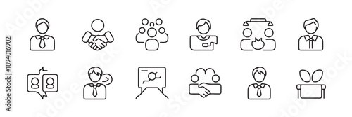Businessperson avatar with tie icon representing professional staff member or corporate employee in outline style