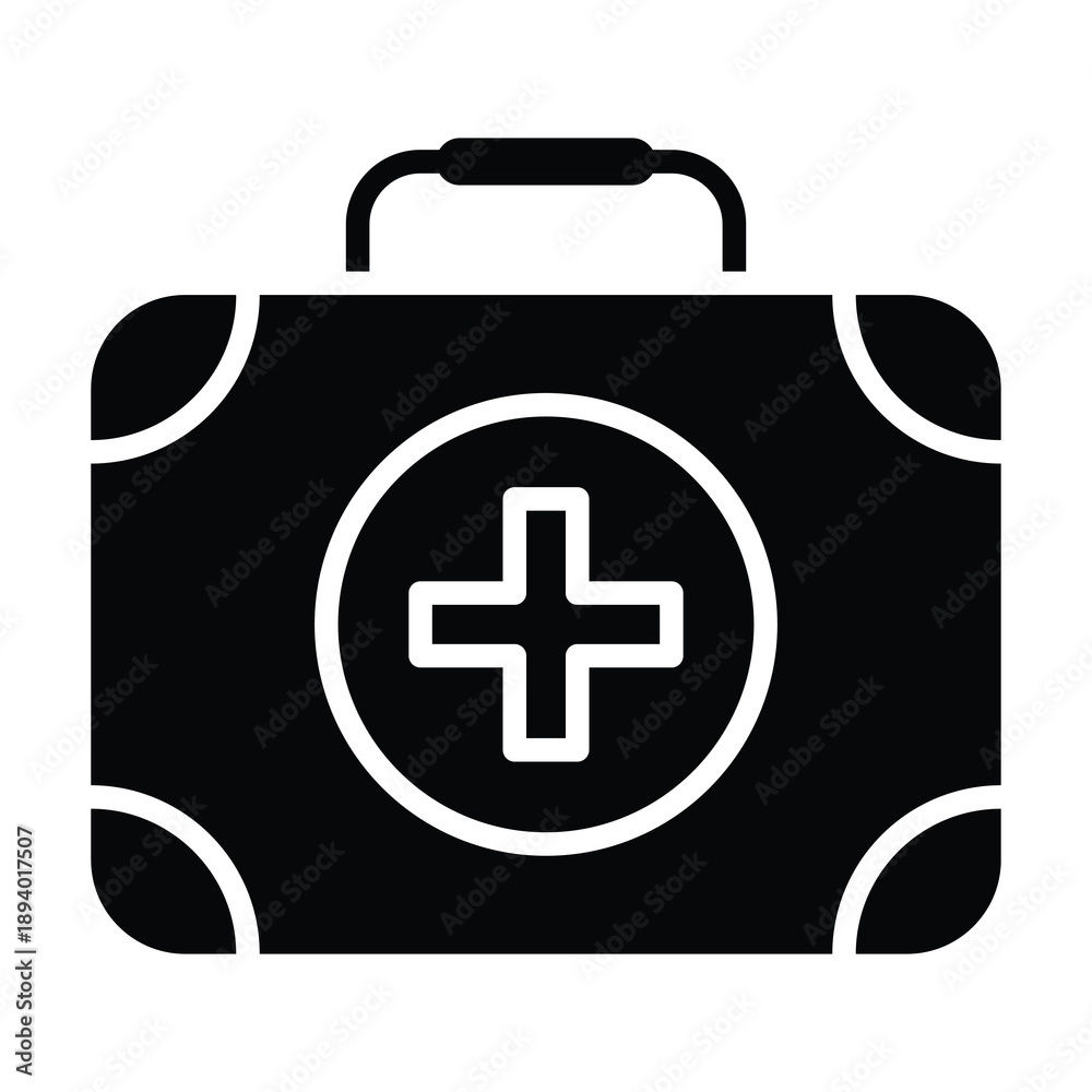 Obraz premium First Aid Kit Bag Icon, Medical And Healthcare Related Solid Style Vector Icon.