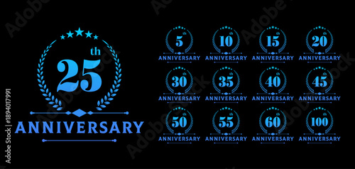 Wallpaper Mural Blue Anniversary Logos 5, 10, 15, 20, 25, 50, 100  Celebration Emblem Set Torontodigital.ca
