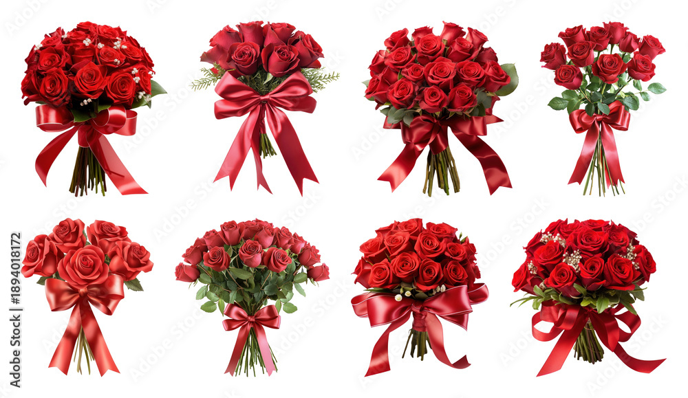 Obraz premium PNG Elegant red rose bouquets collection, element set on transparent background