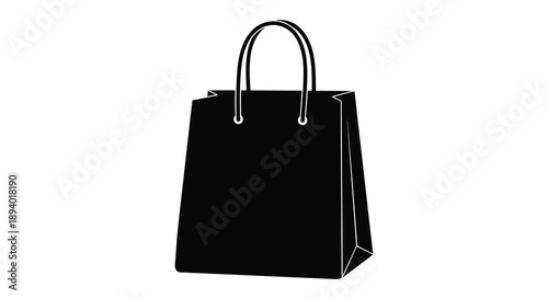 A stark black shopping bag stands prominently against a white backdrop showcasing a simple elegant silhouette high quality professional detailed