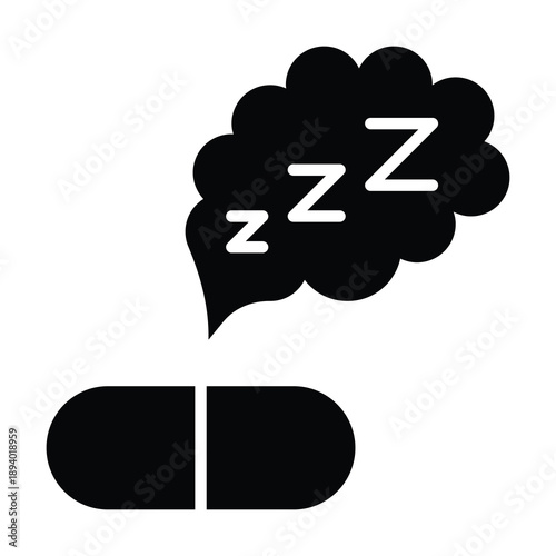 Sleeping Pills Icon, Medical And Healthcare Related Solid Style Vector Icon.