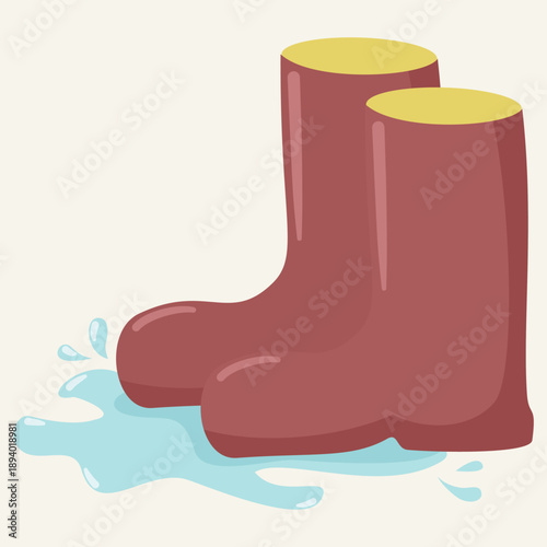 Illustration of waterproof boots standing in a puddle, representing rainy weather and outdoor protection.